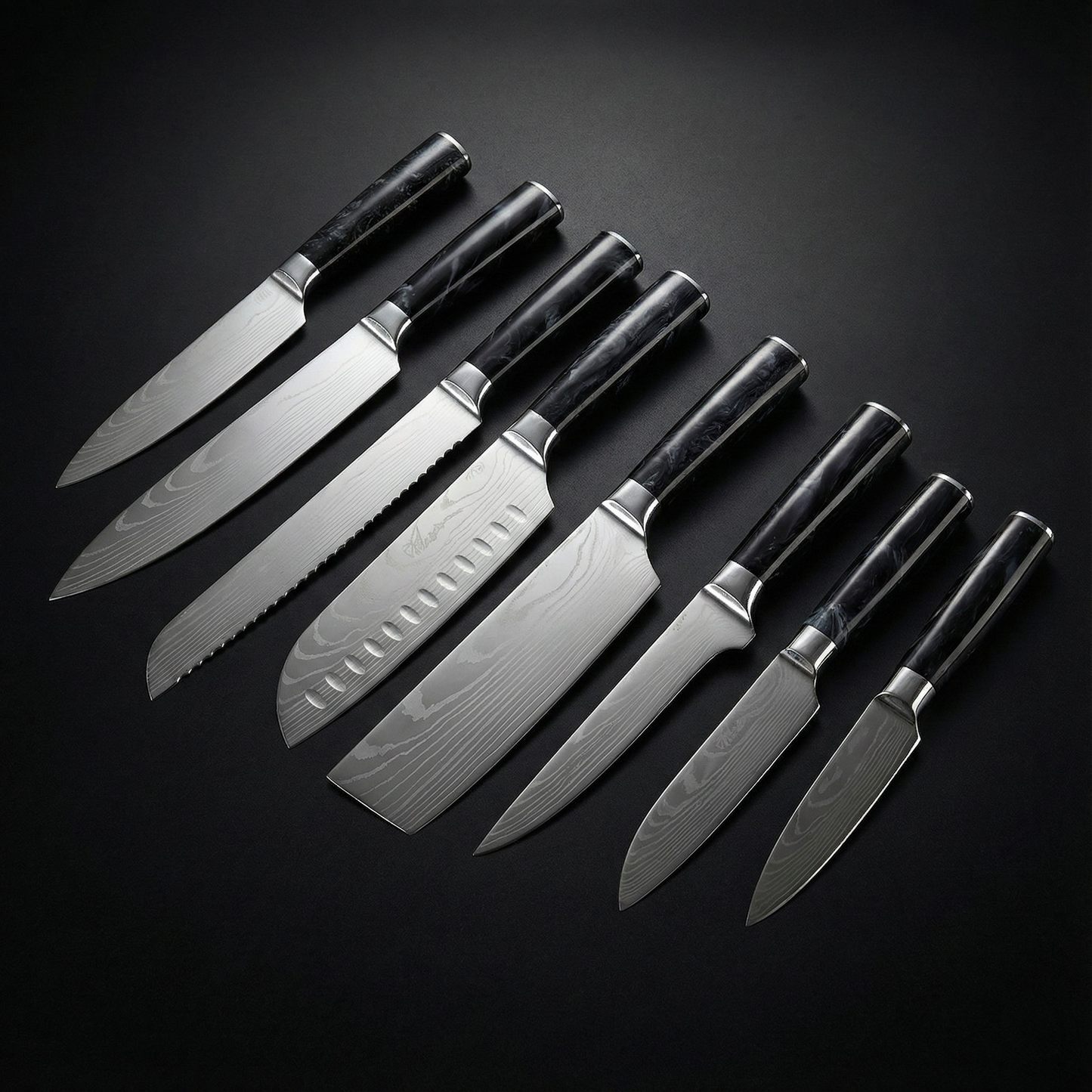 Premium Japanse Damascus Messenset – 8-delige Precisiecollectie