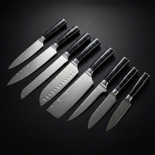 Premium Japanse Damascus Messenset – 8-delige Precisiecollectie