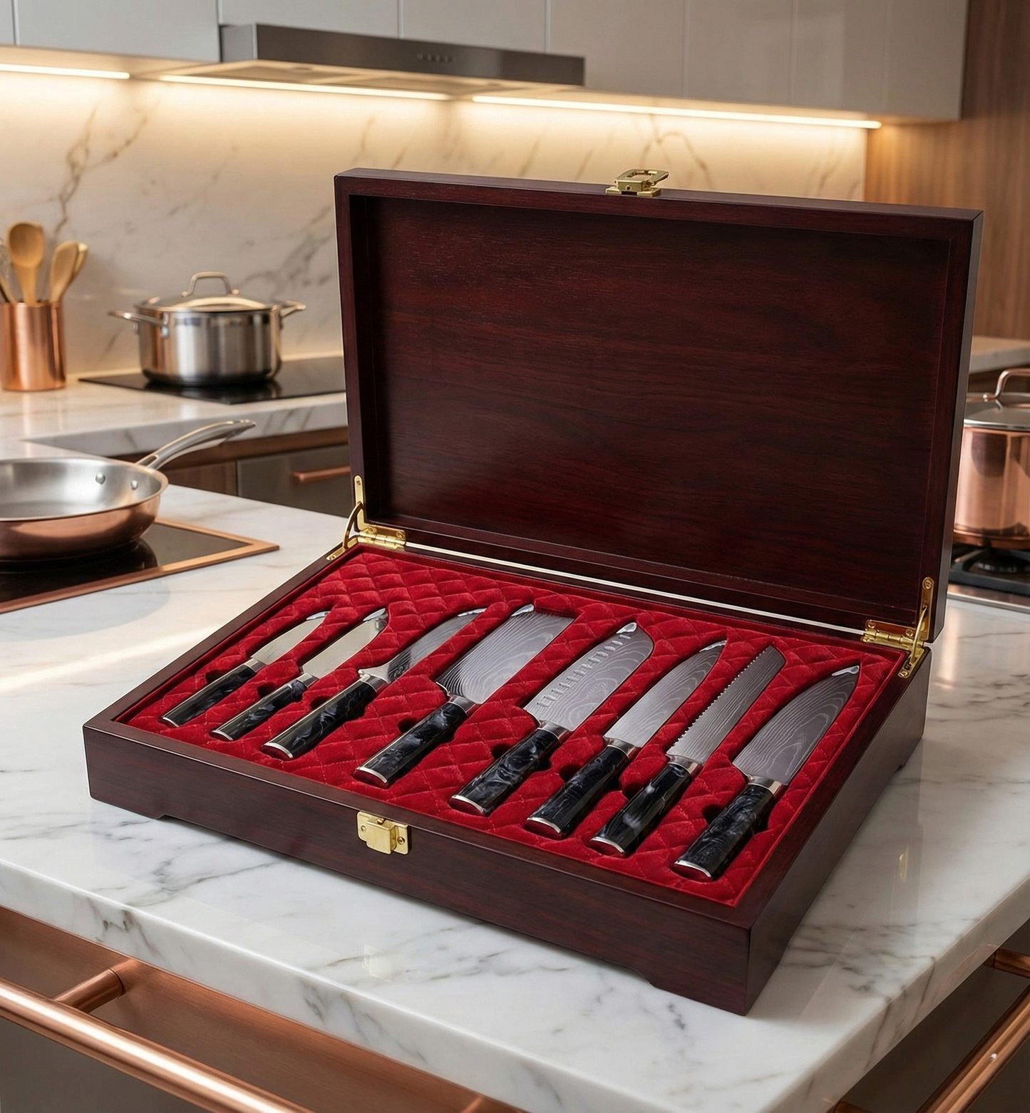 Premium Japanse Damascus Messenset – 8-delige Precisiecollectie
