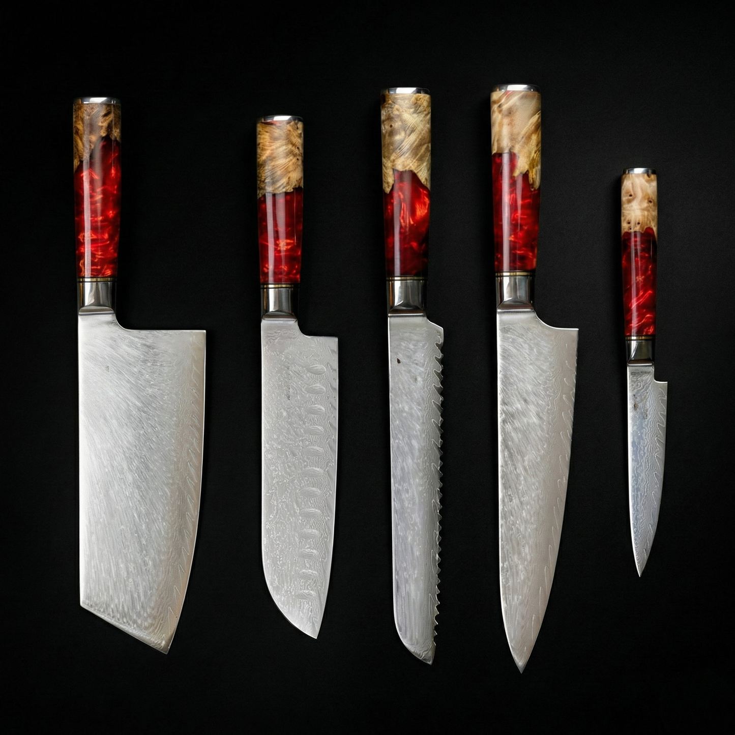 Japanse Damascus Nakama Shinku 5-delige Chef's Messenset – Precisiebladen
