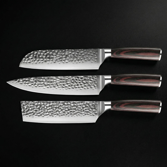 Japanse gehamerde Damascus koksmesset – 3-delige set